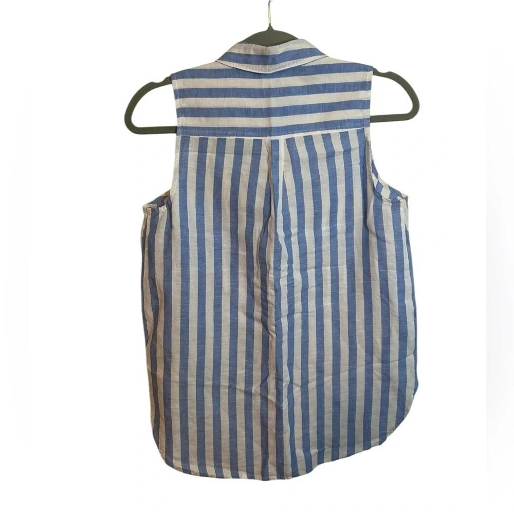 J.Crew Baby Blue Striped Linen Popover Tunic Top